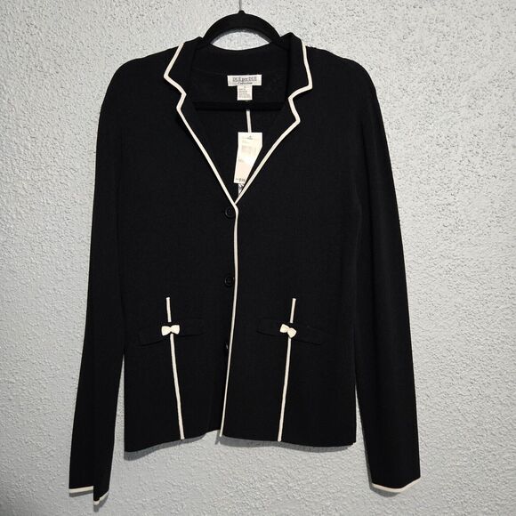 Due Per Due NWT Womens Black Button Up Cardigan Jacket Size M Bow Dainty Darling - Picture 1 of 6